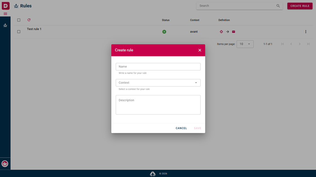 Creation modal window
