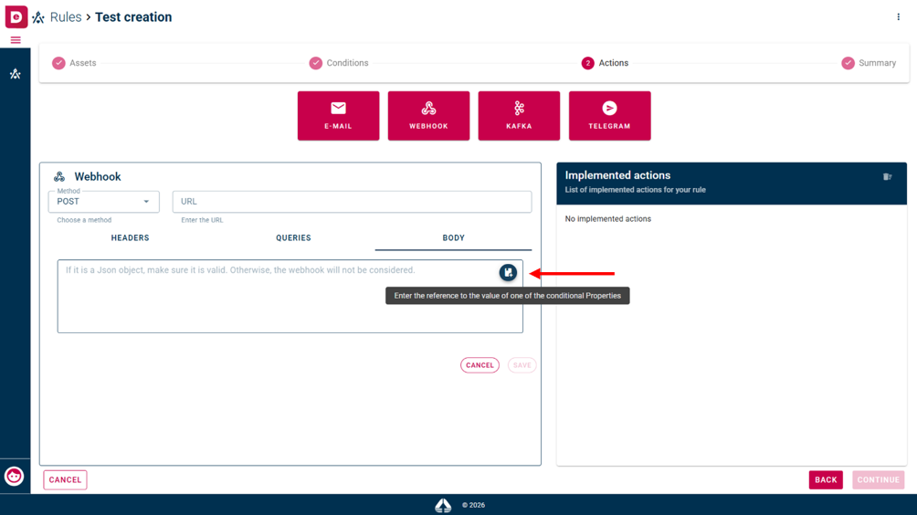 Button to add the reference to the value of one of the conditional properties